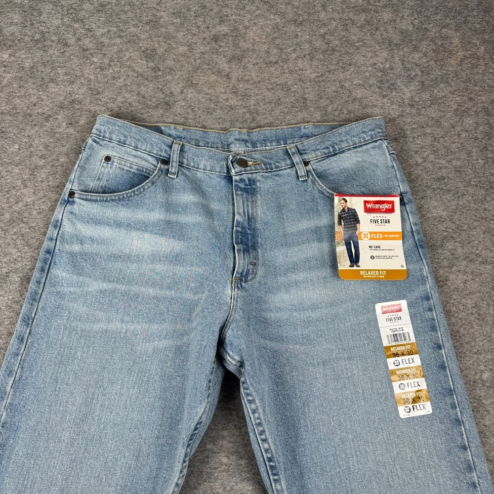 Wrangler Five Star Flex Relaxed Fit Jeans Denim Cotton Stretch Mens 36x30 - Picture 3 of 15